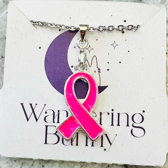 Pink Ribbon Necklace Handmade by a Breast Cancer Survivor Wandering Bunny LLC - Picture 5 of 10
